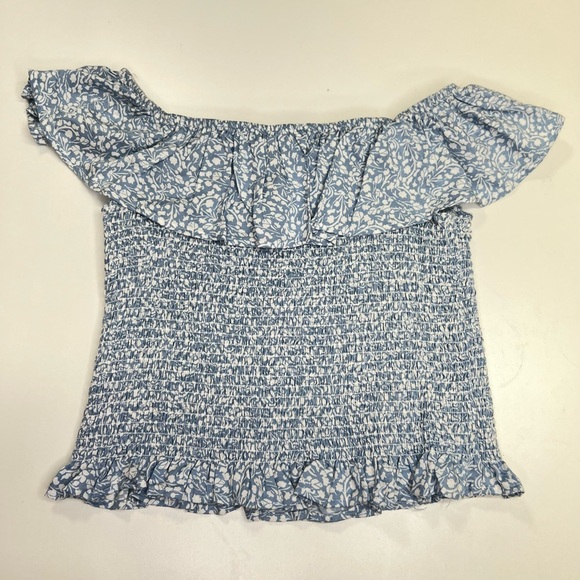 Blue Smocked Ruffle Neckline Shirred Blouse Size Large By Miss Selfie - Picture 4 of 10